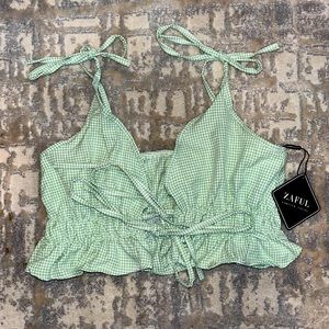 ZAFUL Green Spaghetti Strap Tie Tank Top Size S Brand New